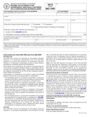 Missouri Nonresident Income Tax Form MO-1NR