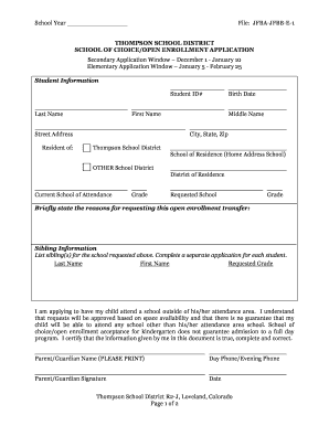 Thompson School District Open Enrollment Application