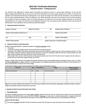 2016-2017 Verification Worksheet