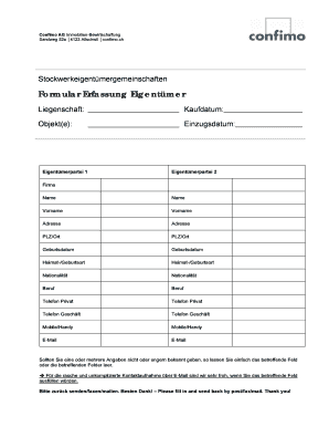 Formular Erfassung Eigentümer