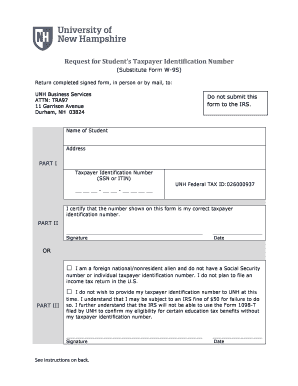 Request for Student's Taxpayer Identification Number