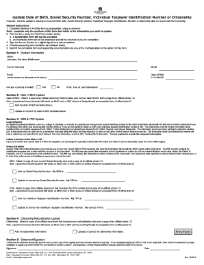 Marquette University Student Information Update Form