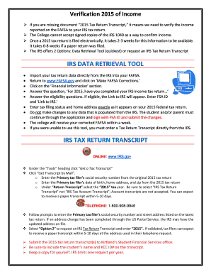 2015 IRS Tax Return Transcript Verification