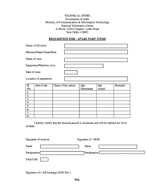 Requisition for Spare Parts