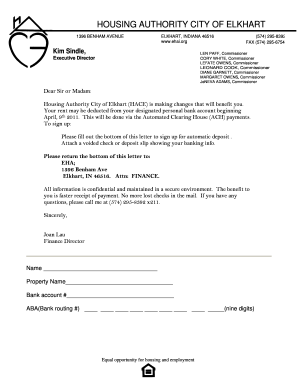 Housing Authority Automatic Deposit Form