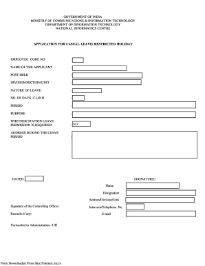 Casual Leave Application Form