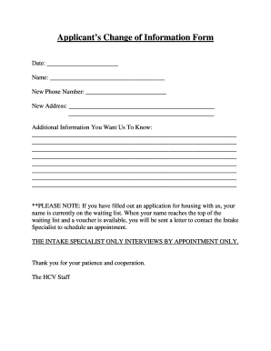 Applicant’s Change of Information Form