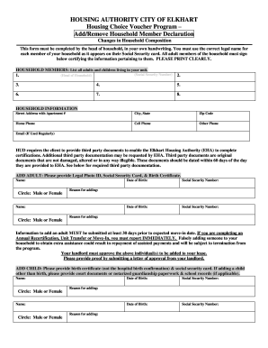Housing Choice Voucher Program Add/Remove Household Member Declaration
