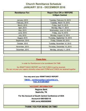 Church Remittance Schedule
