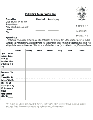 Parkinson's Weekly Exercise Log