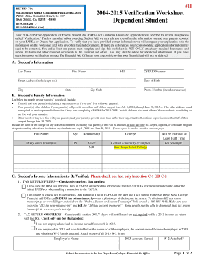 2014-2015 Verification Worksheet