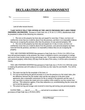 Utah Declaration of Abandonment