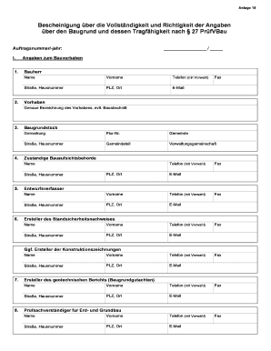 Bescheinigung über die Vollständigkeit und Richtigkeit der Angaben über den Baugrund