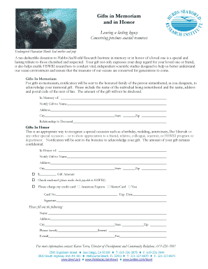 Gifts in Memoriam and Honor Form