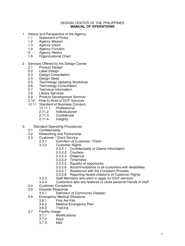 Fillable Online DESIGN CENTER OF THE PHILIPPINES OPERATIONS MANUAL