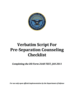 DD Form 2648 Pre-Separation Counseling Checklist