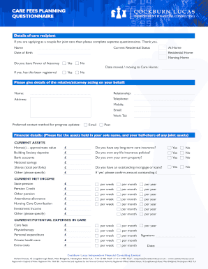 Care Fees Planning Questionnaire