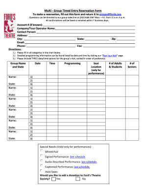 Ford's Theatre Group Timed Entry Reservation Form