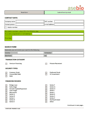 Venture Finance Hub Search Form
