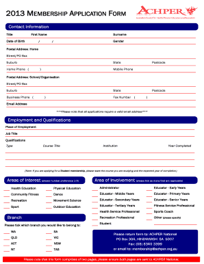 2013 ACHPER Membership Application Form