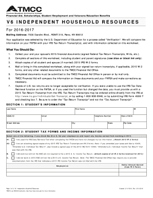 FAFSA Verification Worksheet