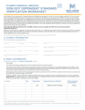 2016-2017 Dependent Verification Worksheet