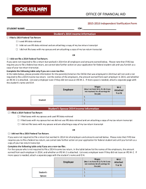 2015-2016 Independent Verification Form