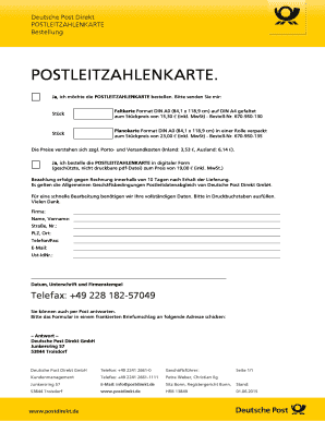 POSTLEITZAHLENKARTE Bestellung
