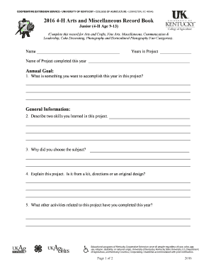 2016 4-H Arts and Miscellaneous Record Book
