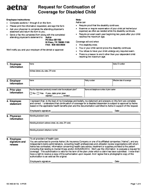 Request for Continuation of Coverage for Disabled Child