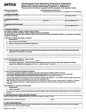 Handicapped Child Attending Physician's Statement Form