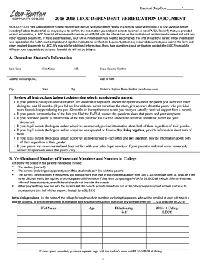 2015-2016 LBCC Dependent Verification Document