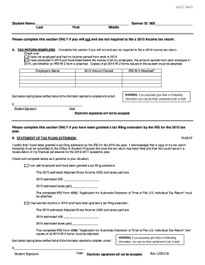 Verification of Student's 2015 IRS Income Tax Information
