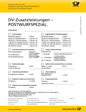 Deutsche Post Direkt Adressvermietung I POSTWURFSPEZIAL Auftrag DV-Zusatzleistungen