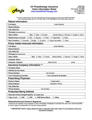 UV Phototherapy Insurance Claim Form