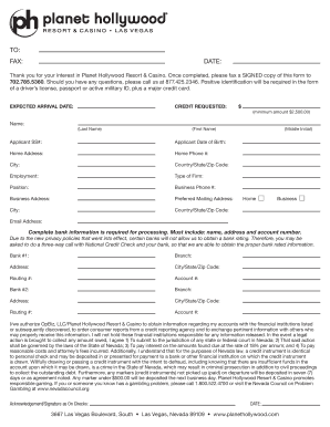 Planet Hollywood Credit Request Form