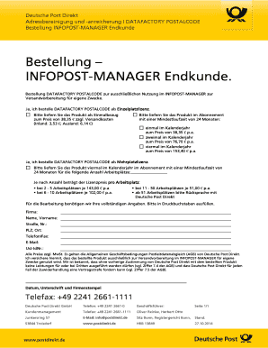 Deutsche Post Direkt DATAFACTORY POSTALCODE Bestellung