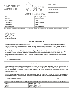 Youth Academy Authorization Form