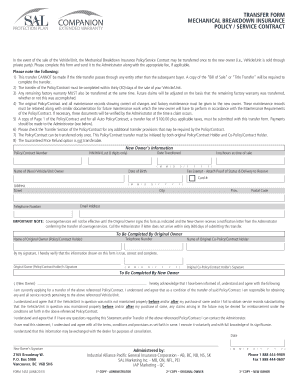 Mechanical Breakdown Insurance Policy Transfer Form