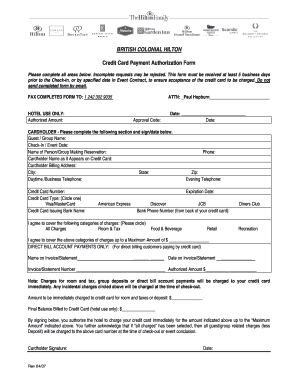 British Colonial Hilton Credit Card Payment Authorization