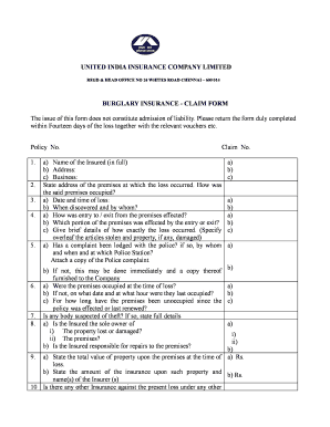 Burglary Insurance Claim Form