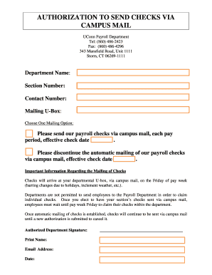 Authorization to Send Checks via Campus Mail