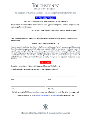 Touchstones Review Copy Request Form