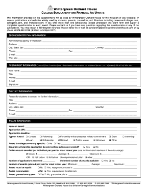 College Scholarship and Financial Aid Update Form