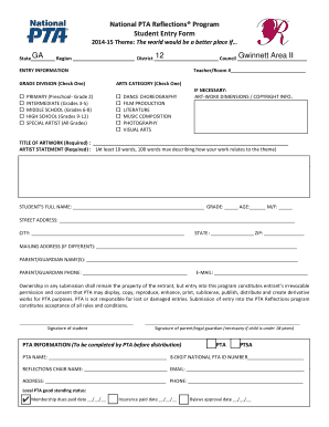 National PTA Reflections Program Student Entry Form