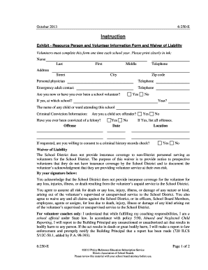 School Volunteer Information Form and Waiver of Liability