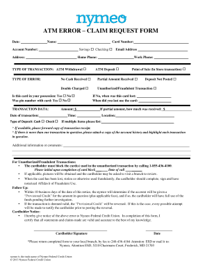 ATM Error Claim Request Form