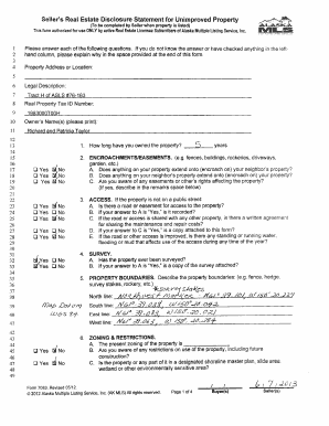 Seller's Real Estate Disclosure Statement for Unimproved Property