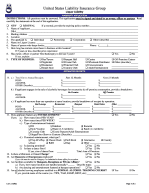 Liquor Liability Insurance Application