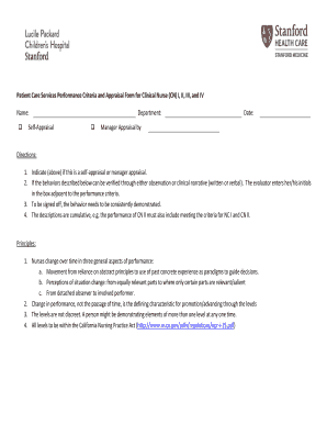 Patient Care Services Performance Criteria and Appraisal Form for Clinical Nurse